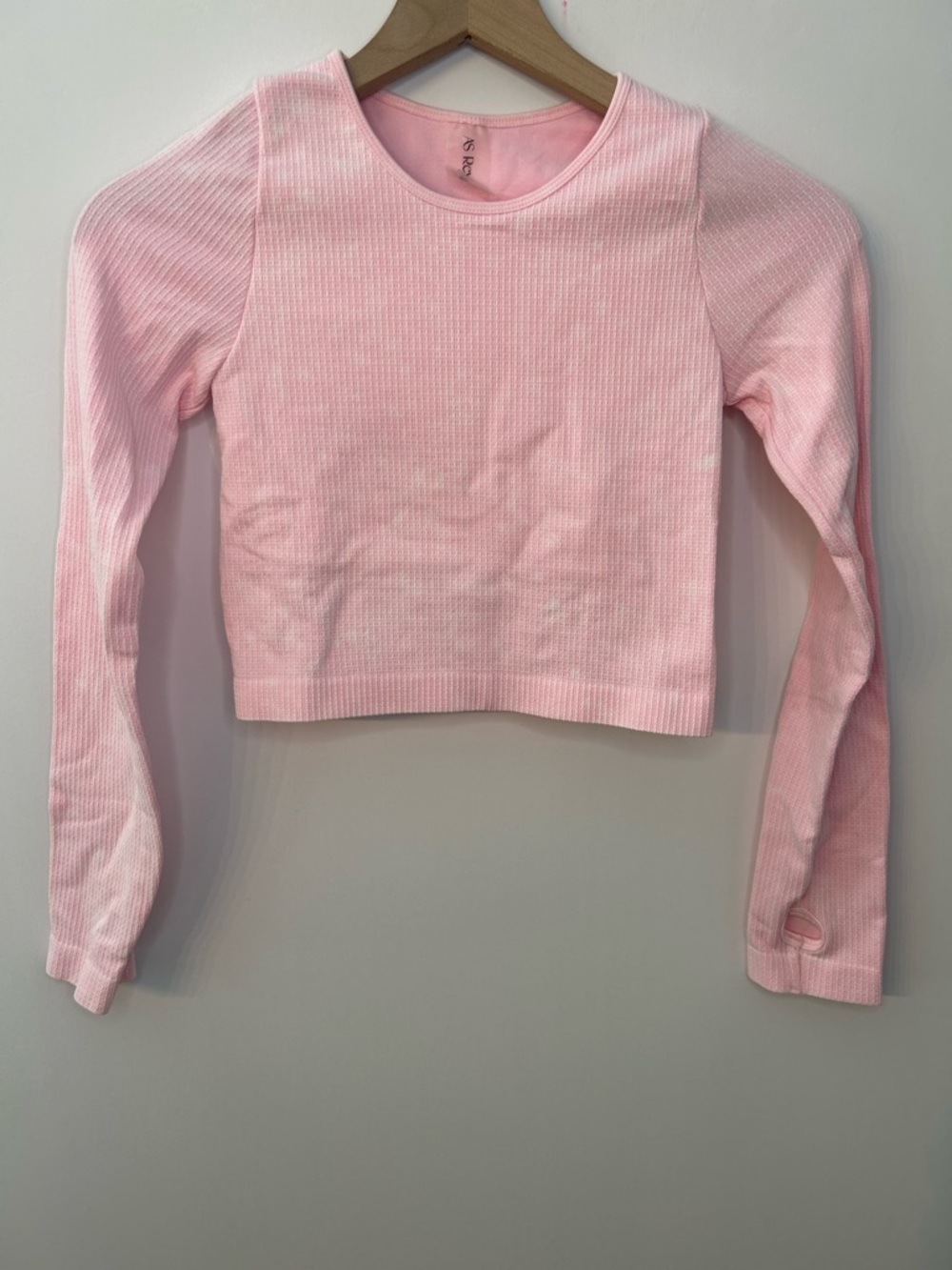 AS Revival Women’s Fitted Ribbed Long Sleeve Washed Baby Pink Crop Top, Size M/L
